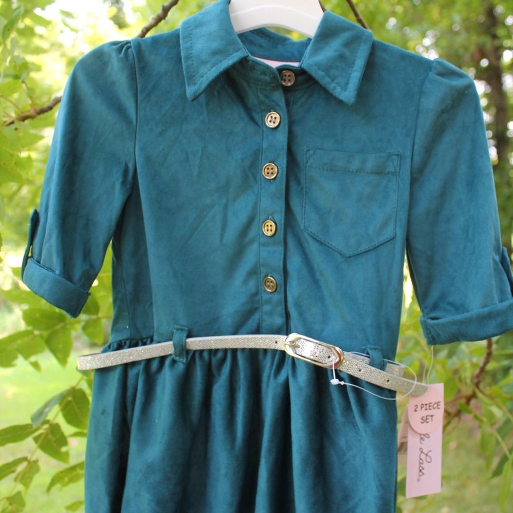 Little Lass Faux Suede Western Dress with Cut-Outs & Sparkly Belt - size 2T